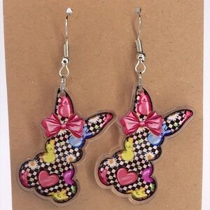 Colorful Bunny Earrings with Pink Bows Easter